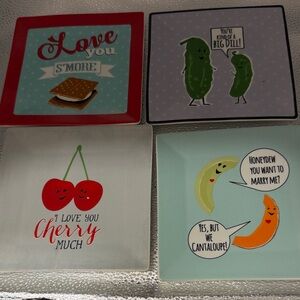 Set of Four Vintage Fun Novelty Fruit and Veggie Plates